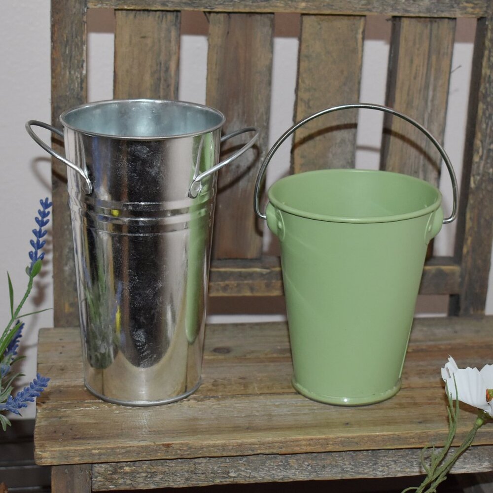 Two Small Mini Country Cottage Farmhouse Bucket Containers - Cottagecore ✨